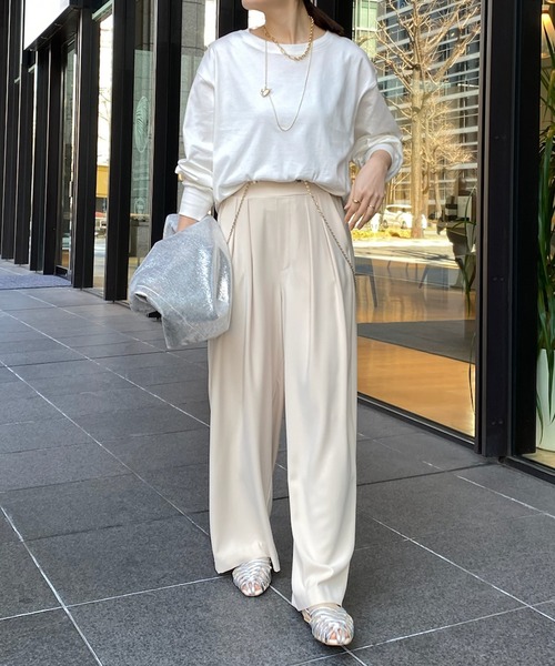 DouDou(ドゥドゥ)の「コットンロンTEE(Tシャツ/カットソー・レディース・ピンク/オフホワイト/チャコールグレー/サックスブルー/ネイビー・FREE)」の22枚目の写真