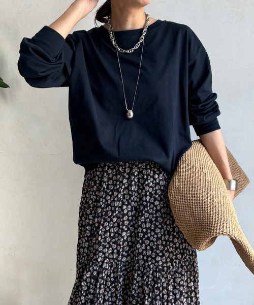 DouDou(ドゥドゥ)の「コットンロンTEE(Tシャツ/カットソー・レディース・ピンク/オフホワイト/チャコールグレー/サックスブルー/ネイビー・FREE)」の12枚目の写真