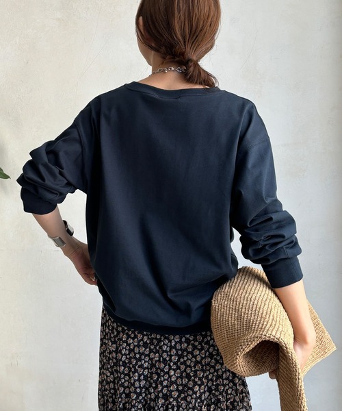 DouDou(ドゥドゥ)の「コットンロンTEE(Tシャツ/カットソー・レディース・ピンク/オフホワイト/チャコールグレー/サックスブルー/ネイビー・FREE)」の14枚目の写真