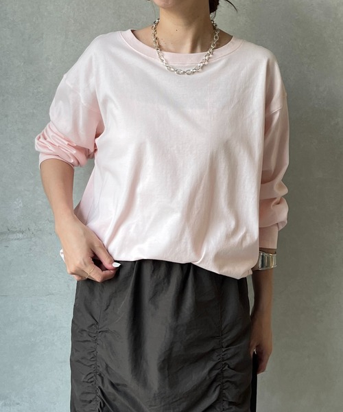 DouDou(ドゥドゥ)の「コットンロンTEE(Tシャツ/カットソー・レディース・ピンク/オフホワイト/チャコールグレー/サックスブルー/ネイビー・FREE)」の18枚目の写真