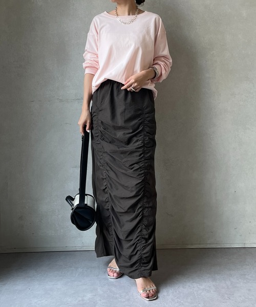 DouDou(ドゥドゥ)の「コットンロンTEE(Tシャツ/カットソー・レディース・ピンク/オフホワイト/チャコールグレー/サックスブルー/ネイビー・FREE)」の16枚目の写真