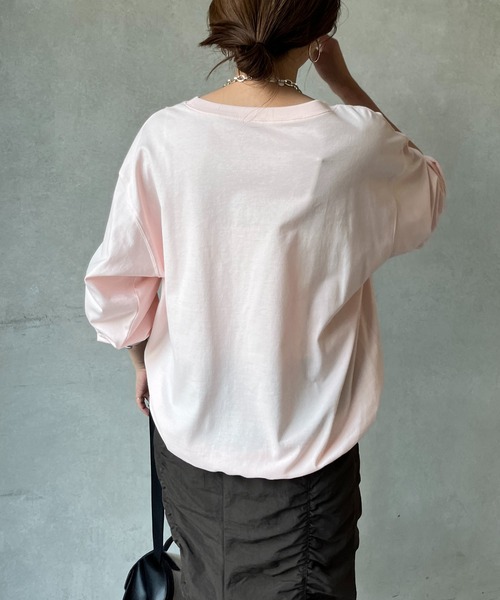 DouDou(ドゥドゥ)の「コットンロンTEE(Tシャツ/カットソー・レディース・ピンク/オフホワイト/チャコールグレー/サックスブルー/ネイビー・FREE)」の19枚目の写真