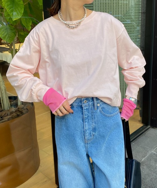 DouDou(ドゥドゥ)の「コットンロンTEE(Tシャツ/カットソー・レディース・ピンク/オフホワイト/チャコールグレー/サックスブルー/ネイビー・FREE)」の20枚目の写真