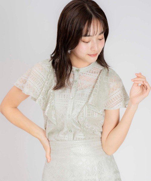 NOELA(ノエラ)の「ラメレースフレアブラウス(シャツ/ブラウス・レディース・ライトグリーン/ブラック/オフホワイト/ブルー・フリー)」の4枚目の写真