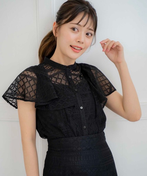 NOELA(ノエラ)の「ラメレースフレアブラウス(シャツ/ブラウス・レディース・ライトグリーン/ブラック/オフホワイト/ブルー・フリー)」の3枚目の写真