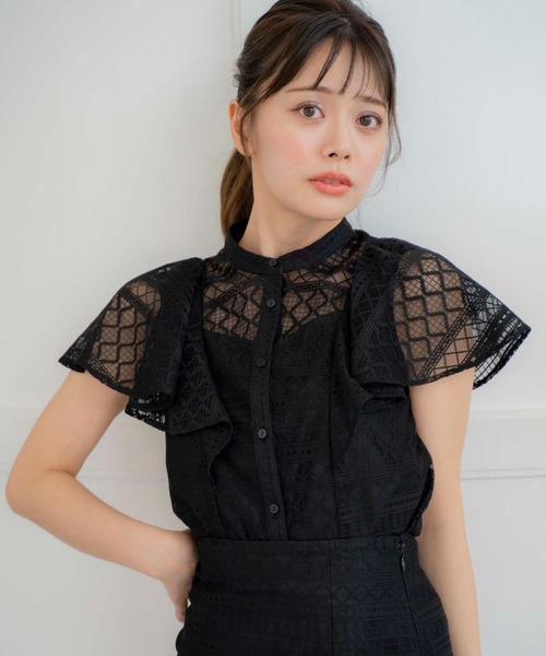 NOELA(ノエラ)の「ラメレースフレアブラウス(シャツ/ブラウス・レディース・ライトグリーン/ブラック/オフホワイト/ブルー・フリー)」の5枚目の写真