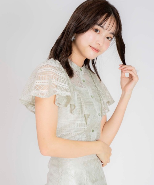 NOELA(ノエラ)の「ラメレースフレアブラウス(シャツ/ブラウス・レディース・ライトグリーン/ブラック/オフホワイト/ブルー・フリー)」の15枚目の写真