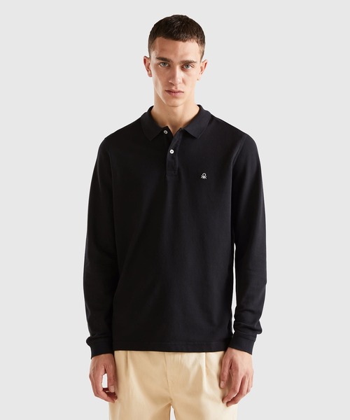 BENETTON (UNITED COLORS OF BENETTON)(ベネトンユナイテッドカラーズオブベネトン)の「レギュラーフィット長袖ポロシャツ(ポロシャツ・メンズ・ネイビー/ブラック・SMALL/MEDIUM/LARGE)」の2枚目の写真