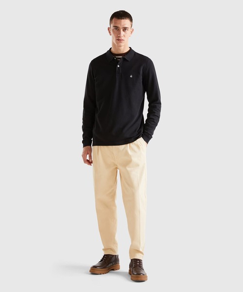 BENETTON (UNITED COLORS OF BENETTON)(ベネトンユナイテッドカラーズオブベネトン)の「レギュラーフィット長袖ポロシャツ(ポロシャツ・メンズ・ネイビー/ブラック・SMALL/MEDIUM/LARGE)」の5枚目の写真