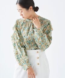 le.coeur blanc | Perle Peche フラワー柄スリーブフリルブラウス(シャツ/ブラウス)