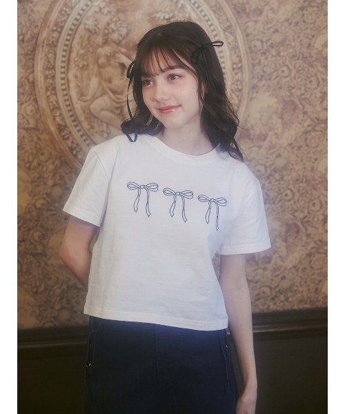 PHILLY(フィリー)の「【PHILLY】リボン刺繍Tシャツ(Tシャツ/カットソー・レディース・ホワイト/ブラック・FREE)」の20枚目の写真