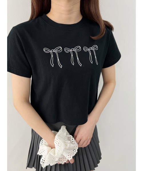 PHILLY(フィリー)の「【PHILLY】リボン刺繍Tシャツ(Tシャツ/カットソー・レディース・ホワイト/ブラック・FREE)」の16枚目の写真
