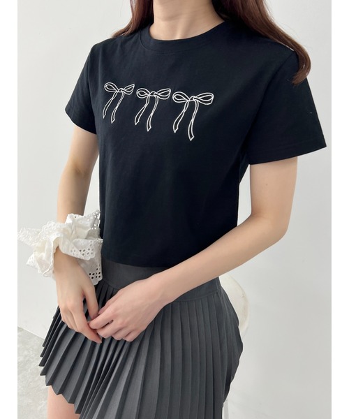 PHILLY(フィリー)の「【PHILLY】リボン刺繍Tシャツ(Tシャツ/カットソー・レディース・ホワイト/ブラック・FREE)」の17枚目の写真