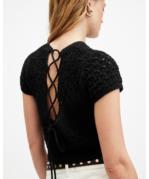 ALLSAINTS（オールセインツ）の「BRIAR CROCHET KNITTED SLIM FIT TOP | BRIAR クロシェ ニット スリム フィット トップ（ニット/セーター・レディース・ブラック・S/M/L/XS）」の7枚目の写真