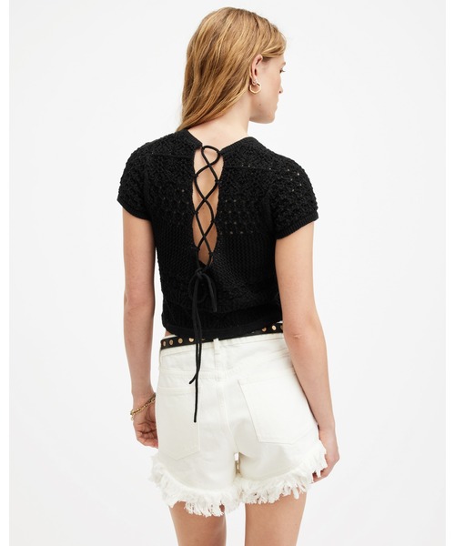 ALLSAINTS（オールセインツ）の「BRIAR CROCHET KNITTED SLIM FIT TOP | BRIAR クロシェ ニット スリム フィット トップ（ニット/セーター・レディース・ブラック・S/M/L/XS）」の6枚目の写真