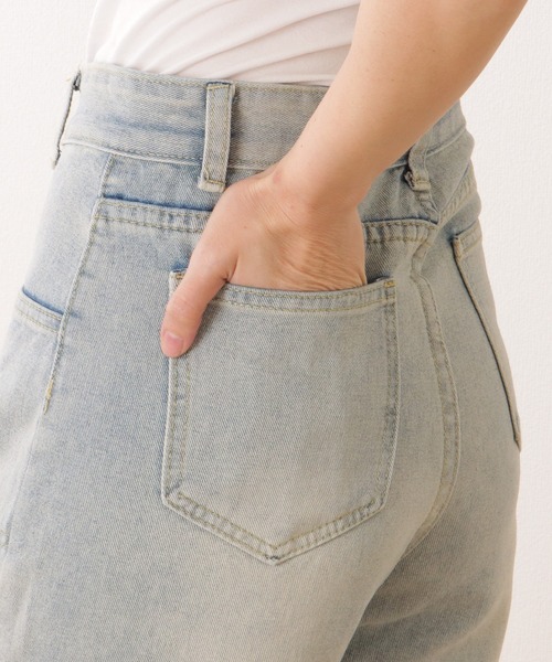 セール】ハイウエスト エイジング ストレート デニム パンツ