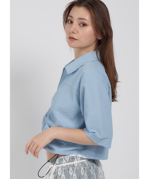 Adoon plain(アドーンプレーン)の「ナイロンジップシャツ(シャツ/ブラウス・レディース・ホワイト/ライトブルー/ブラック・FREE)」の14枚目の写真