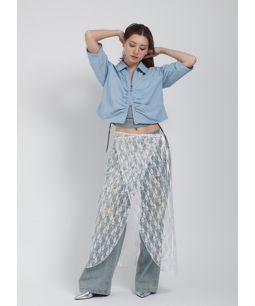 Adoon plain(アドーンプレーン)の「ナイロンジップシャツ(シャツ/ブラウス・レディース・ホワイト/ライトブルー/ブラック・FREE)」の16枚目の写真