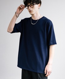 無地/ボーダー柄 甘編み裏毛クルーネック半袖Tシャツ