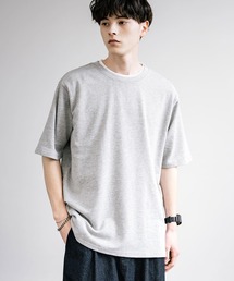 無地/ボーダー柄 甘編み裏毛クルーネック半袖Tシャツ