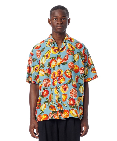 セール】Open Collar Semi-Double S/S Shirt / レーヨン開襟柄