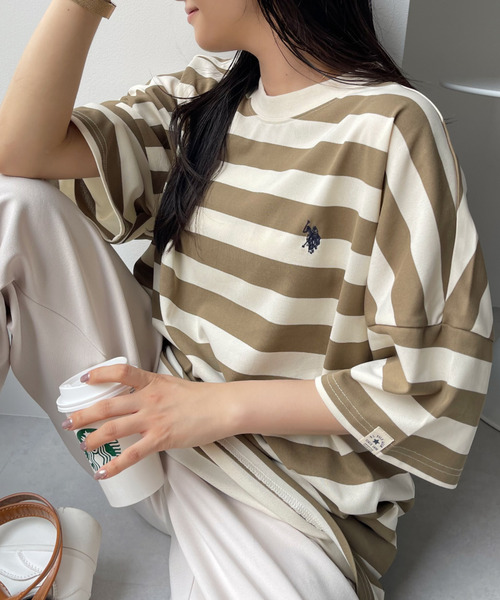 U.S. POLO ASSN.(ユーエスポロアッスン)の「【Ada.別注】U.S. POLO ASSN. オーバーサイズ Tシャツ無地/ボーダー(Tシャツ/カットソー・レディース・グレー系その他/ベージュ系その他/ブラック系/ホワイト/ブラック・FREE)」の5枚目の写真