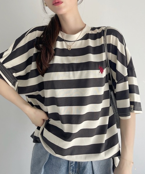 U.S. POLO ASSN.(ユーエスポロアッスン)の「【Ada.別注】U.S. POLO ASSN. オーバーサイズ Tシャツ無地/ボーダー(Tシャツ/カットソー・レディース・グレー系その他/ベージュ系その他/ブラック系/ホワイト/ブラック・FREE)」の14枚目の写真