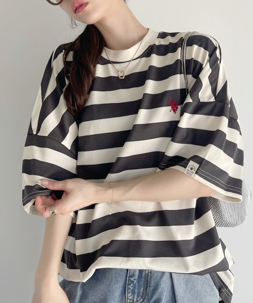 U.S. POLO ASSN.(ユーエスポロアッスン)の「【Ada.別注】U.S. POLO ASSN. オーバーサイズ Tシャツ無地/ボーダー(Tシャツ/カットソー・レディース・グレー系その他/ベージュ系その他/ブラック系/ホワイト/ブラック・FREE)」の15枚目の写真