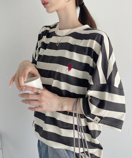 U.S. POLO ASSN.(ユーエスポロアッスン)の「【Ada.別注】U.S. POLO ASSN. オーバーサイズ Tシャツ無地/ボーダー(Tシャツ/カットソー・レディース・グレー系その他/ベージュ系その他/ブラック系/ホワイト/ブラック・FREE)」の18枚目の写真
