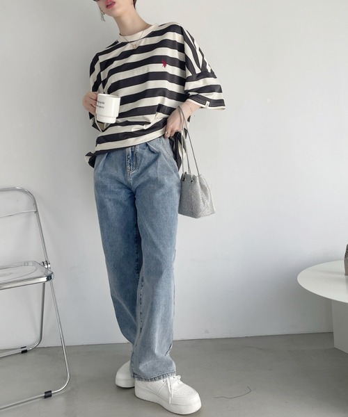 U.S. POLO ASSN.(ユーエスポロアッスン)の「【Ada.別注】U.S. POLO ASSN. オーバーサイズ Tシャツ無地/ボーダー(Tシャツ/カットソー・レディース・グレー系その他/ベージュ系その他/ブラック系/ホワイト/ブラック・FREE)」の10枚目の写真