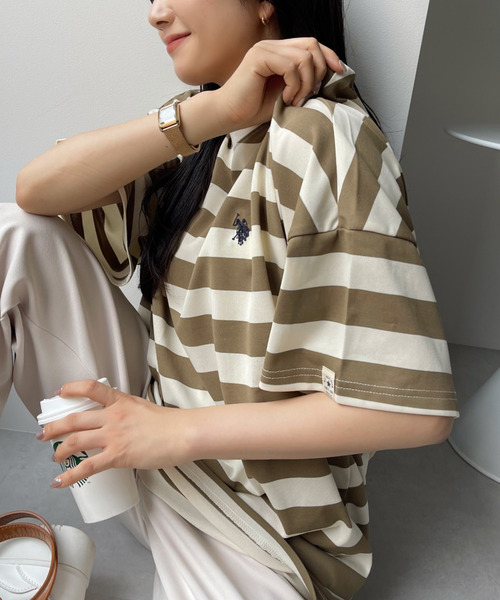U.S. POLO ASSN.(ユーエスポロアッスン)の「【Ada.別注】U.S. POLO ASSN. オーバーサイズ Tシャツ無地/ボーダー(Tシャツ/カットソー・レディース・グレー系その他/ベージュ系その他/ブラック系/ホワイト/ブラック・FREE)」の11枚目の写真