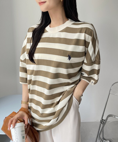 U.S. POLO ASSN.(ユーエスポロアッスン)の「【Ada.別注】U.S. POLO ASSN. オーバーサイズ Tシャツ無地/ボーダー(Tシャツ/カットソー・レディース・グレー系その他/ベージュ系その他/ブラック系/ホワイト/ブラック・FREE)」の13枚目の写真