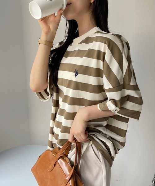 U.S. POLO ASSN.(ユーエスポロアッスン)の「【Ada.別注】U.S. POLO ASSN. オーバーサイズ Tシャツ無地/ボーダー(Tシャツ/カットソー・レディース・グレー系その他/ベージュ系その他/ブラック系/ホワイト/ブラック・FREE)」の7枚目の写真