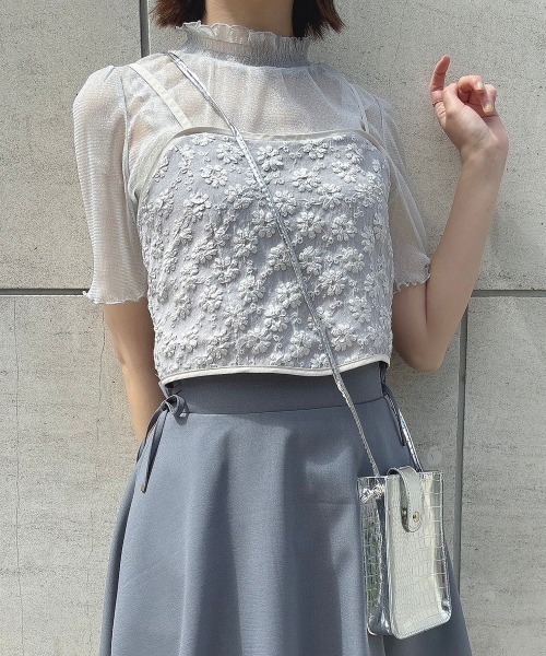 F i.n.t（フィント）の「フラワージャガードビスチェ/fint　フィント（キャミソール・レディース・ライトグレー/ピンク・FREE）」の4枚目の写真