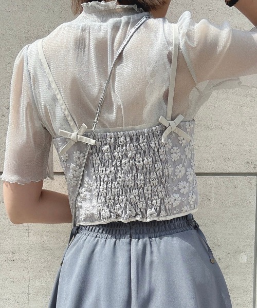 F i.n.t（フィント）の「フラワージャガードビスチェ/fint　フィント（キャミソール・レディース・ライトグレー/ピンク・FREE）」の5枚目の写真