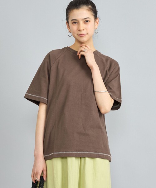 coen（コーエン）の「MARKET（マーケット）オーガニックコットン配色ステッチTシャツ（Tシャツ/カットソー・レディース・オフホワイト/ブラック/ダークブラウン/ネイビー・M/L）」の3枚目の写真