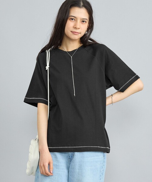 coen（コーエン）の「MARKET（マーケット）オーガニックコットン配色ステッチTシャツ（Tシャツ/カットソー・レディース・オフホワイト/ブラック/ダークブラウン/ネイビー・M/L）」の2枚目の写真