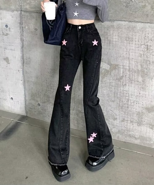 セール即購可　eyeellike Y2k 00s デニム　変形フレアパンツ Y2Kファッション ハイウエストフレアデニムパンツ デニムパンツ