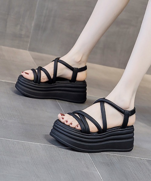 ヌーディ サンダル スキニーストラップ 3色 韓国 夏 6cm n3472 厚底サンダル レディース 夏靴 韓国2色[品番：AGCW0004101