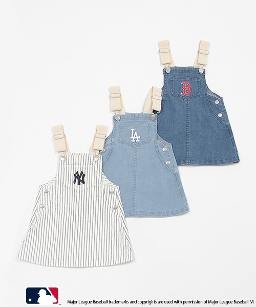 petit main（プティマイン）の「【MLB】サロペットスカート(キッズサイズ)（ジャンパースカート・キッズ・サックスブルー/ネイビー/オフホワイト・S/M/L）」の16枚目の写真