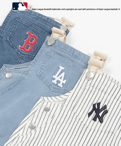 petit main（プティマイン）の「【MLB】サロペットスカート(キッズサイズ)（ジャンパースカート・キッズ・サックスブルー/ネイビー/オフホワイト・S/M/L）」の11枚目の写真