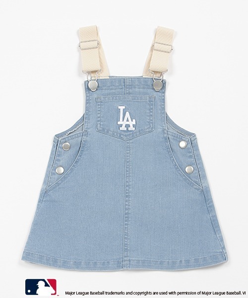 petit main（プティマイン）の「【MLB】サロペットスカート(キッズサイズ)（ジャンパースカート・キッズ・サックスブルー/ネイビー/オフホワイト・S/M/L）」の21枚目の写真