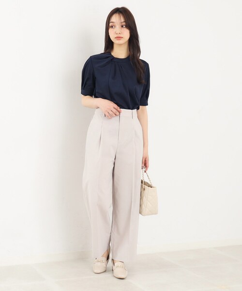 index（インデックス）の「◆UV アシメタック5分袖トップス【接触冷感/洗濯機洗い可】（Tシャツ/カットソー・レディース・ネイビー/サックスブルー/オフホワイト・36/38/40/42）」の9枚目の写真