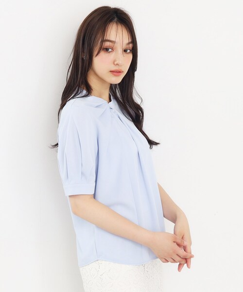 index（インデックス）の「◆UV アシメタック5分袖トップス【接触冷感/洗濯機洗い可】（Tシャツ/カットソー・レディース・ネイビー/サックスブルー/オフホワイト・36/38/40/42）」の12枚目の写真