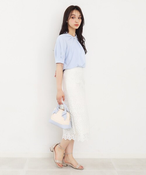 index（インデックス）の「◆UV アシメタック5分袖トップス【接触冷感/洗濯機洗い可】（Tシャツ/カットソー・レディース・ネイビー/サックスブルー/オフホワイト・36/38/40/42）」の14枚目の写真