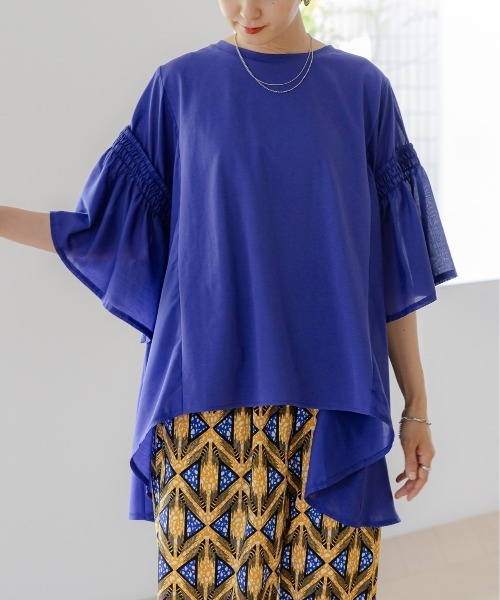 LEPSIM(レプシィム)の「異素材フリルチュニック 114443(Tシャツ/カットソー・レディース・ブルー/オフホワイト/ブラック/グリーン・FREE)」の4枚目の写真