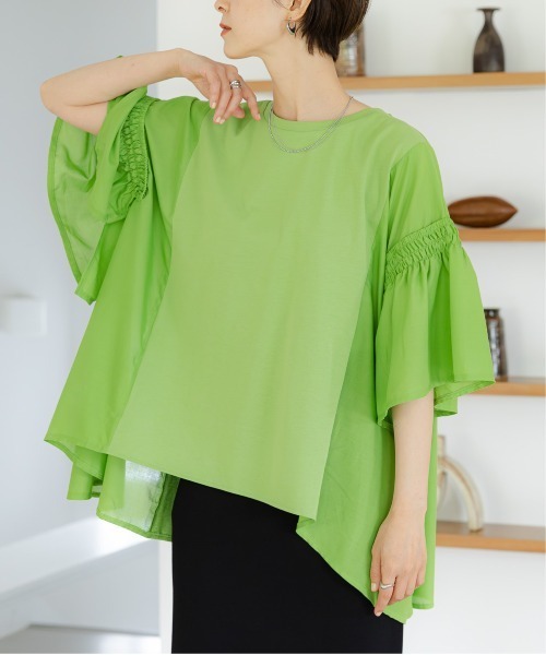 LEPSIM(レプシィム)の「異素材フリルチュニック 114443(Tシャツ/カットソー・レディース・ブルー/オフホワイト/ブラック/グリーン・FREE)」の3枚目の写真