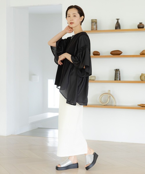 LEPSIM（レプシィム）の「異素材フリルチュニック 114443（Tシャツ