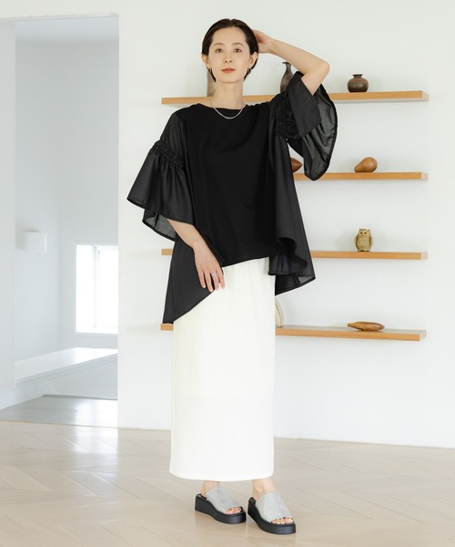 LEPSIM(レプシィム)の「異素材フリルチュニック 114443(Tシャツ/カットソー・レディース・ブルー/オフホワイト/ブラック/グリーン・FREE)」の17枚目の写真