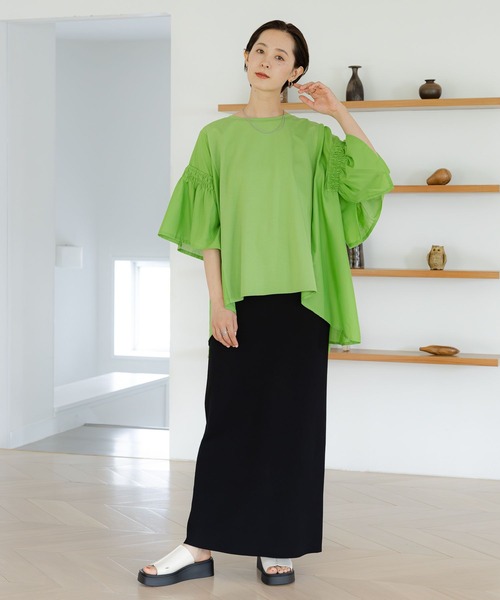 LEPSIM(レプシィム)の「異素材フリルチュニック 114443(Tシャツ/カットソー・レディース・ブルー/オフホワイト/ブラック/グリーン・FREE)」の13枚目の写真